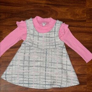 Baby Girl Pink and Gray Plaid Dress with Ruffled Sleeves